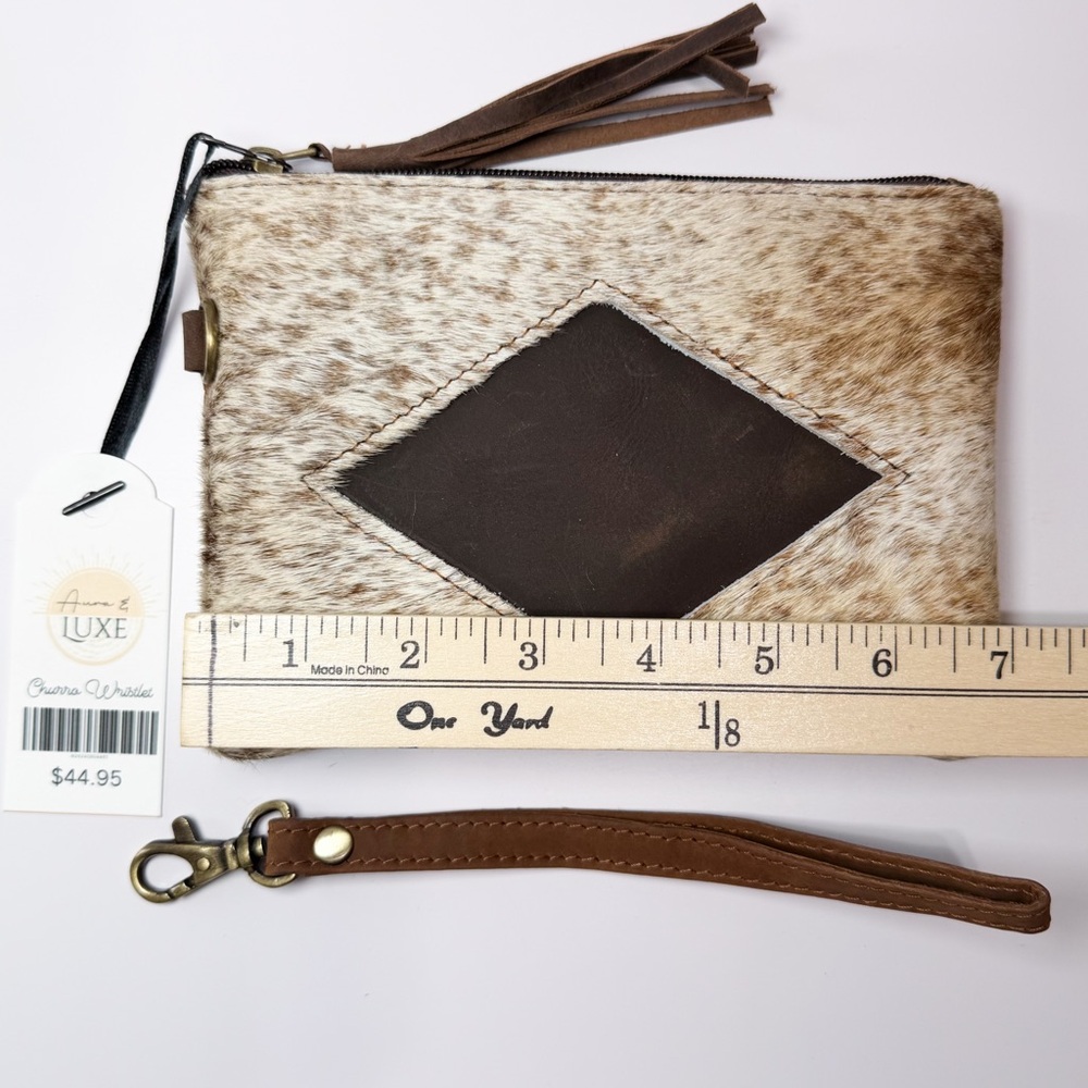 Hair-on Hide Wristlet Clutch with Brown Leather Diamond - Picture 5 of 6
